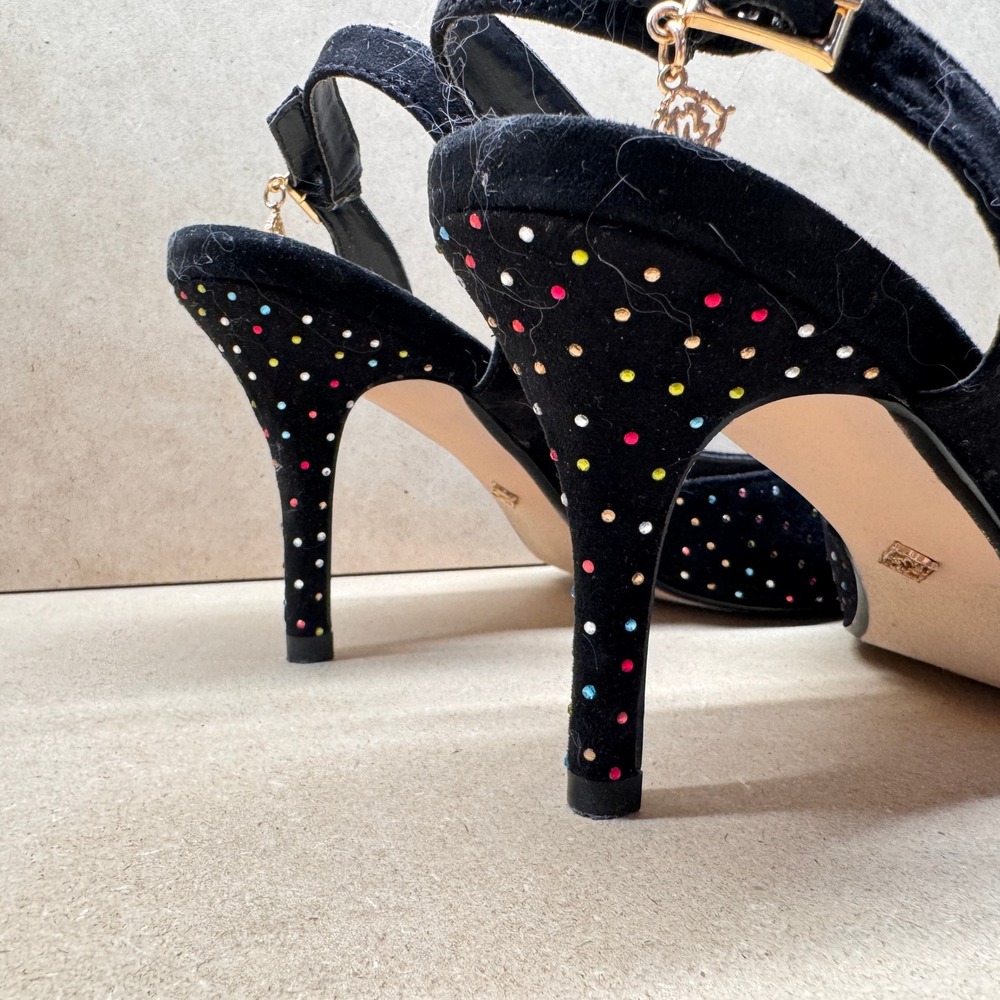 Nanette Lepore Slingback Pumps Womens 9 Black Rhinestone Sparkly Glam Party Heel - Picture 3 of 7